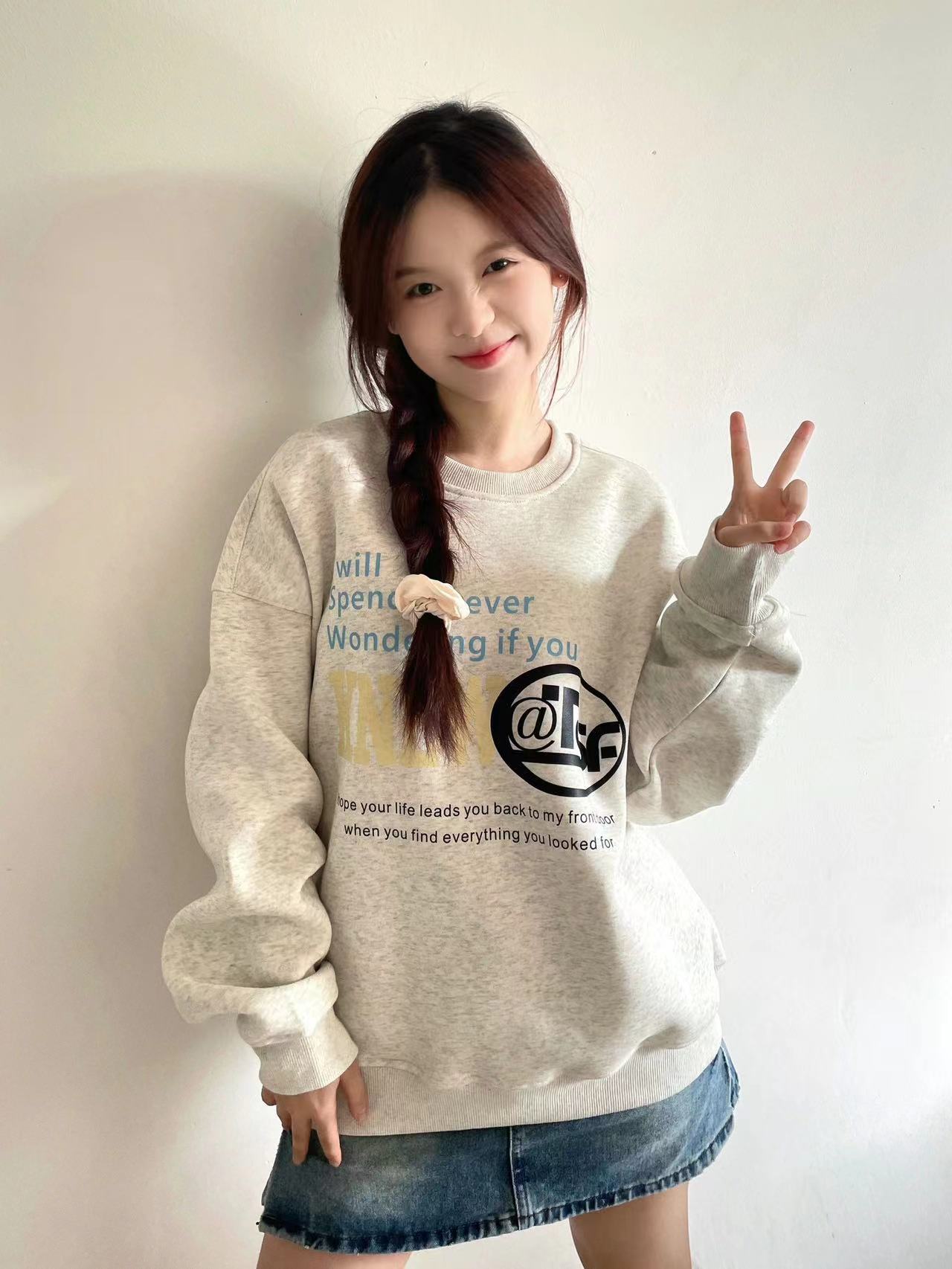 CVC cotton pasta wool Chinese cotton composite/milk silk 300g silver fox velvet 400g front printed round neck sweatshirt for women
