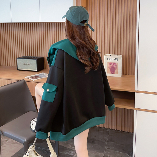 First real shot of 370 grams Chinese cotton shell velvet Korean version plus velvet thickened sweatshirt women's loose hooded baseball uniform jacket