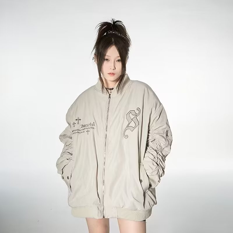 刺繡上衣初中高中學生棒球服寬鬆外套學院風拼接春季潮情侶