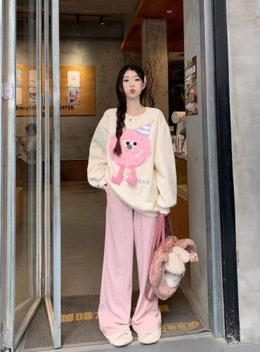  Cute Cartoon Casual Long Sleeve Sweater Women's Early Autumn Loose Slimming Sweet Age-Reducing Pullover Top