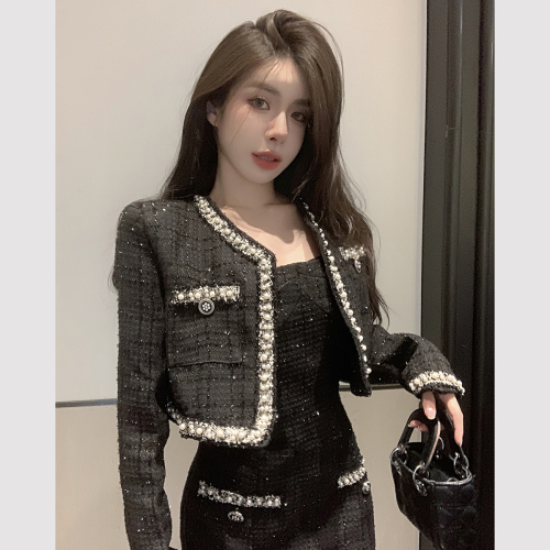 Actual shot of the new autumn and winter style Xiaoxiangfeng fashionable versatile tank top + suit cardigan suit two-piece set