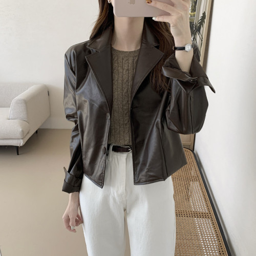 Korean chic autumn and winter niche motorcycle short leather jacket