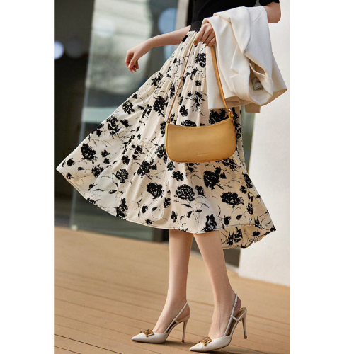 Three-dimensional tailoring ~ high-end women's floral A-line slimming artistic printed mid-length umbrella skirt skirt for spring