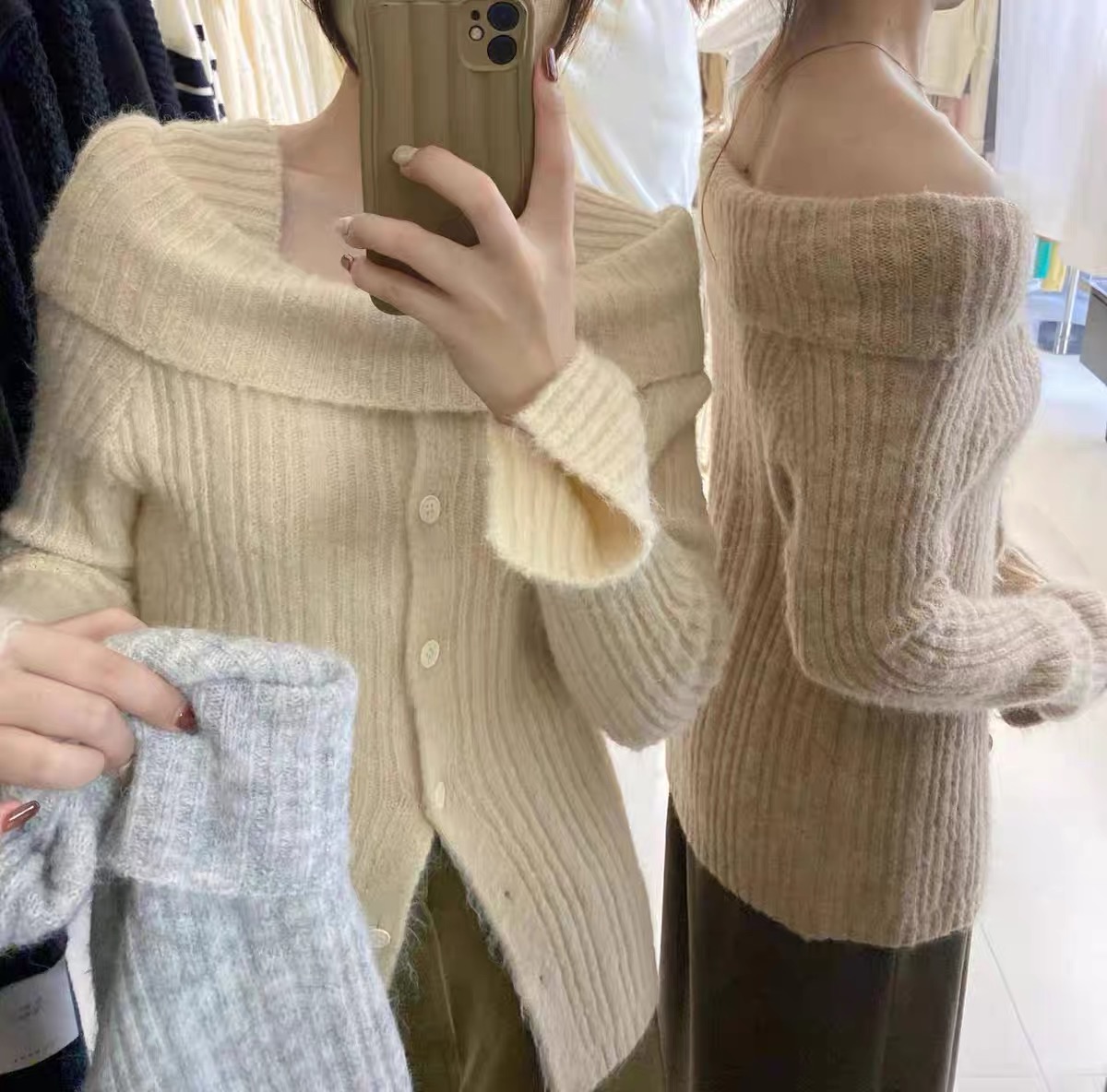 Dongdaemun lazy one-shoulder sweater for women autumn and winter new style high-end gentle design long-sleeved knitted top