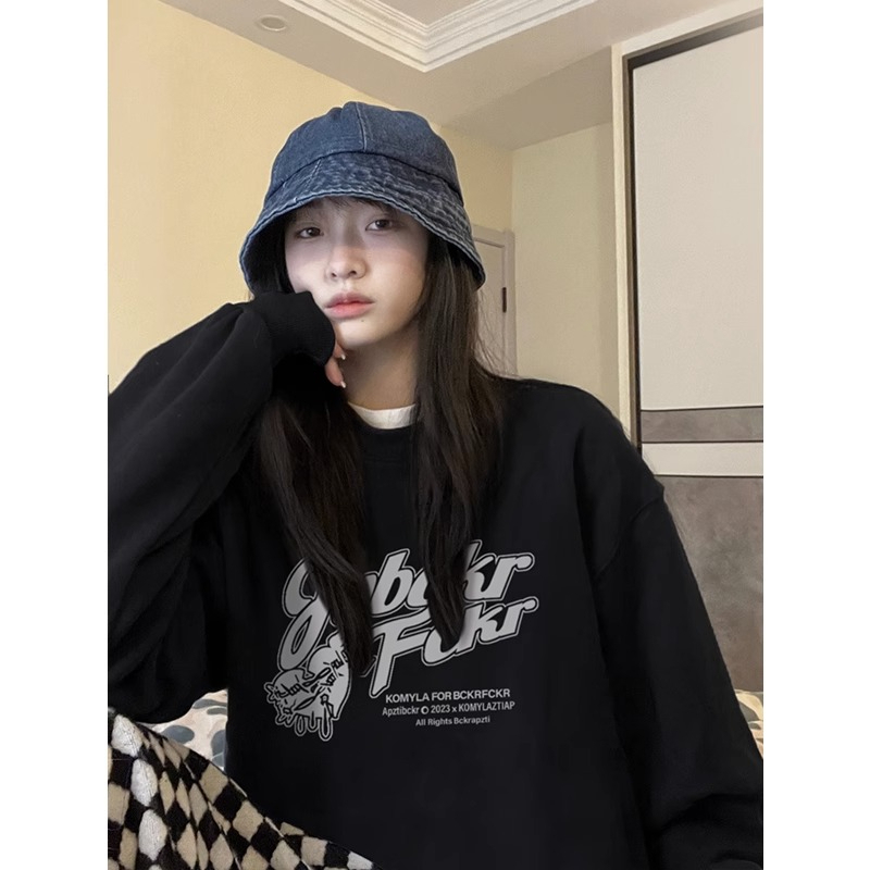 Anti-cotton Chinese cotton composite milk silk 300g/silver fox velvet 400g round neck sweatshirt for women