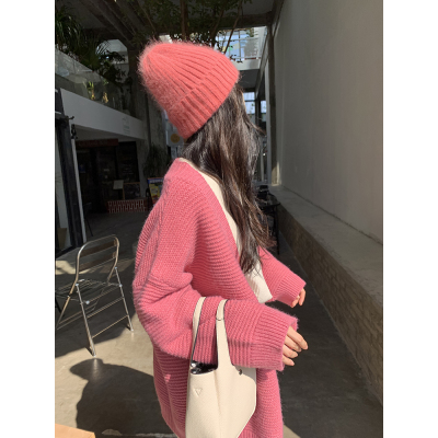 JHXC high-end V-neck sweater jacket women's cardigan 2023 autumn and winter new loose lazy knitted top