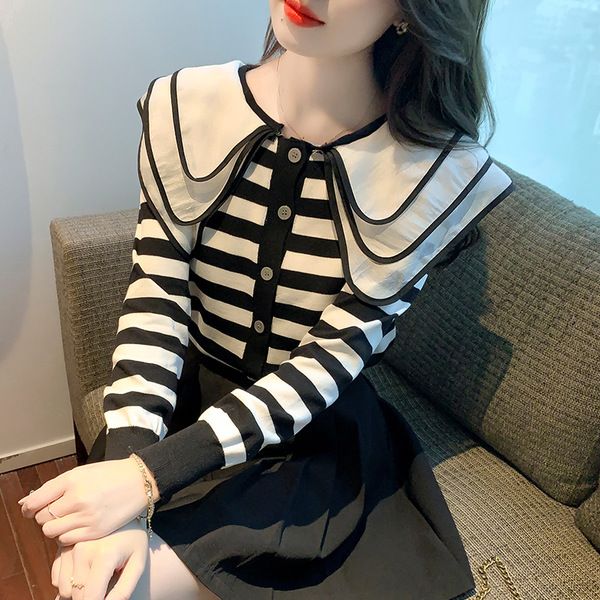 娃娃領針織衫女2023秋季新款設計感小眾法式時尚氣質長袖小衫上衣