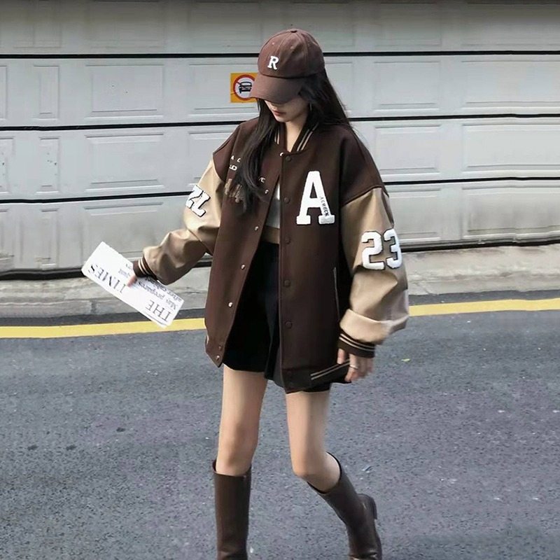 Original workmanship double-layer inner street American retro vintage baseball jacket women's spring and autumn ins jacket trendy