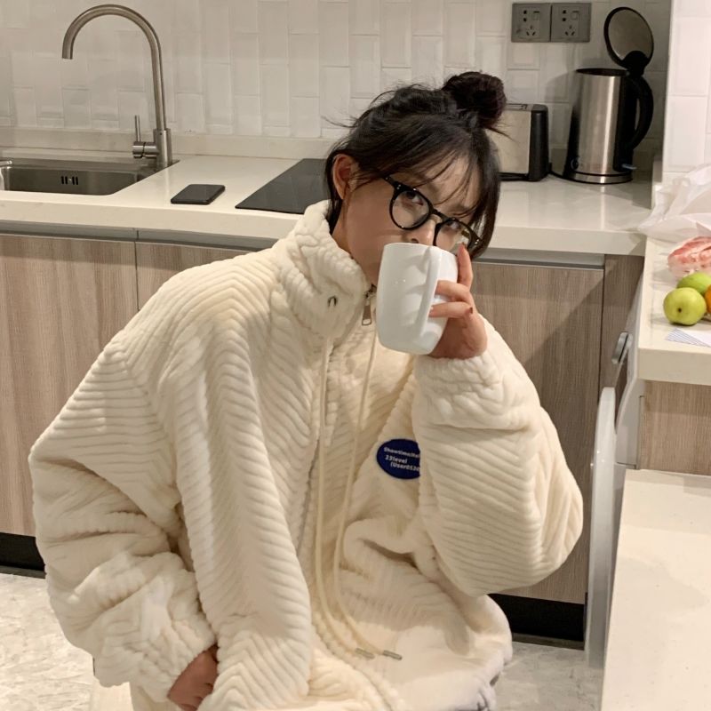 仿兔毛加厚毛絨絨炸街外套女新款冬白色立領羊羔毛寬鬆上衣女