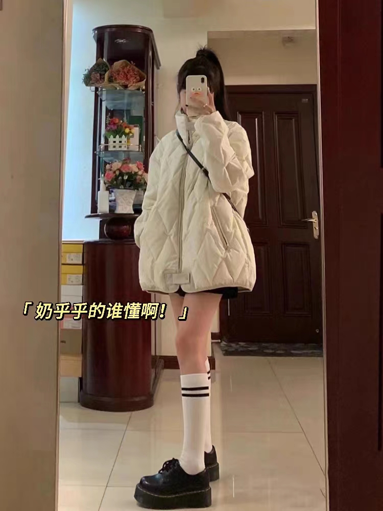 2023 winter new American student Korean cotton clothing women's quilted cotton coat rhombus cotton jacket oversize trendy