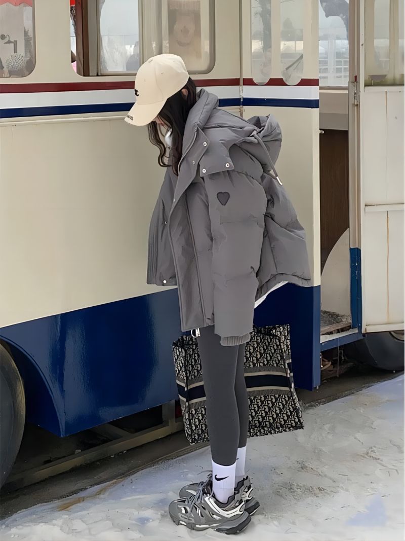 Winter down cotton coat for women Korean style loose casual cotton coat student style hooded cotton jacket couple thickened trendy coat