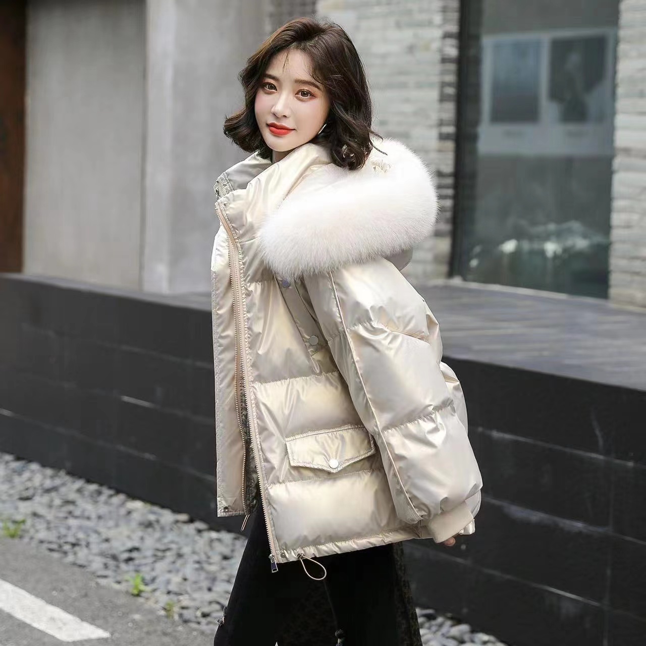 Official website picture New style down cotton coat women's short shiny Korean style bf loose internet celebrity ins thickened cotton coat