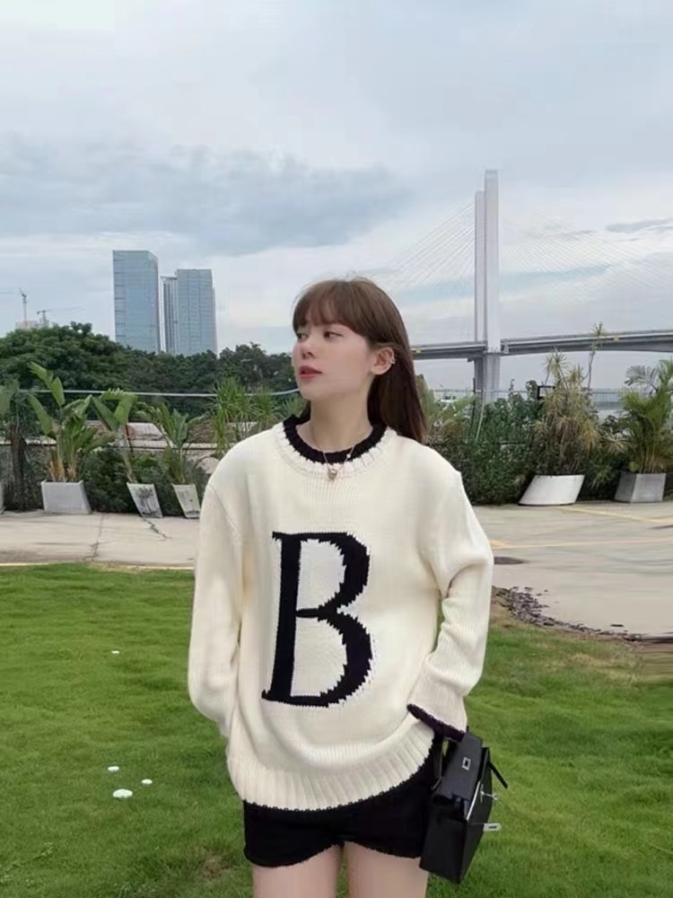 韓國東大門大版厚實秋冬新款毛衫字母/數字/圓領寬鬆型套頭毛衣女