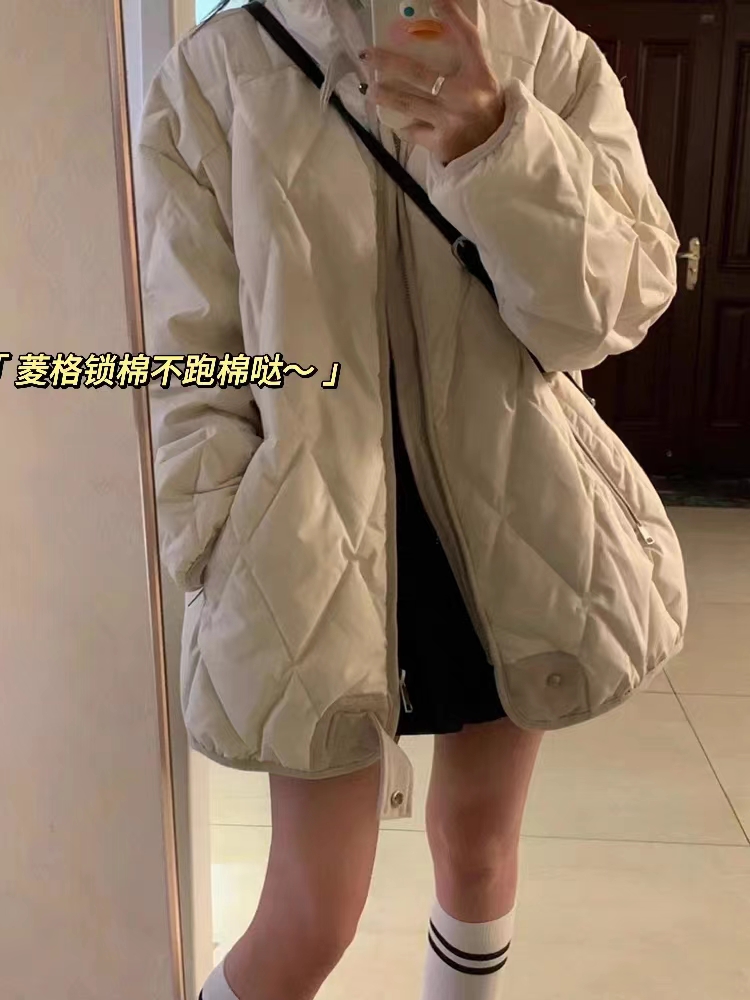 2023 winter new American student Korean cotton clothing women's quilted cotton coat rhombus cotton jacket oversize trendy