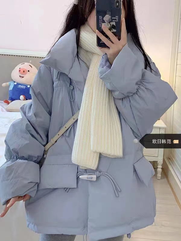 Dongdaemun Korean style horn button small down jacket women's short 2023 new white duck down jacket
