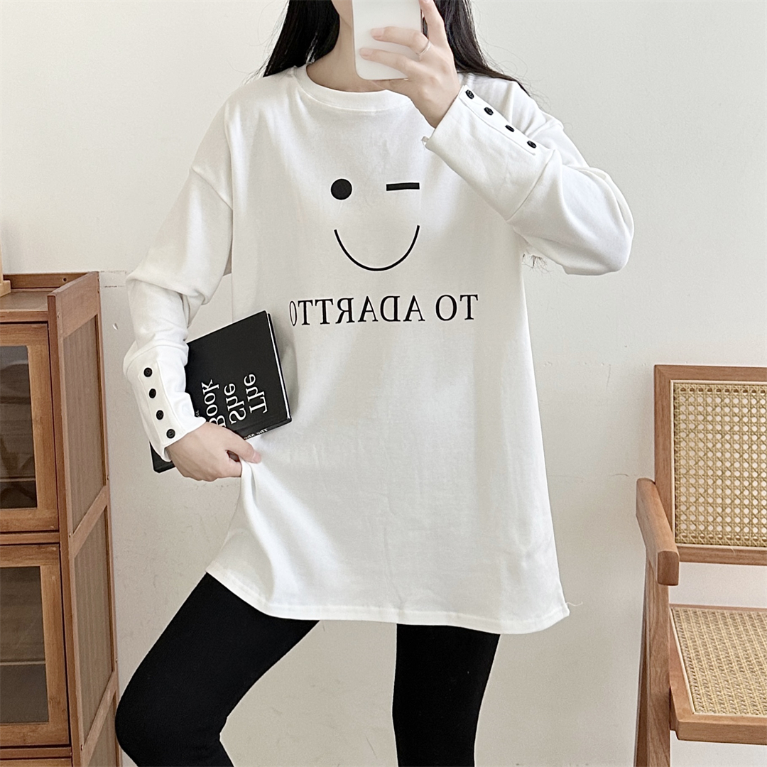 Real shot of autumn and winter new thickened brushed Korean version loose printed outer wear inner bottoming shirt women's long-sleeved T-shirt women