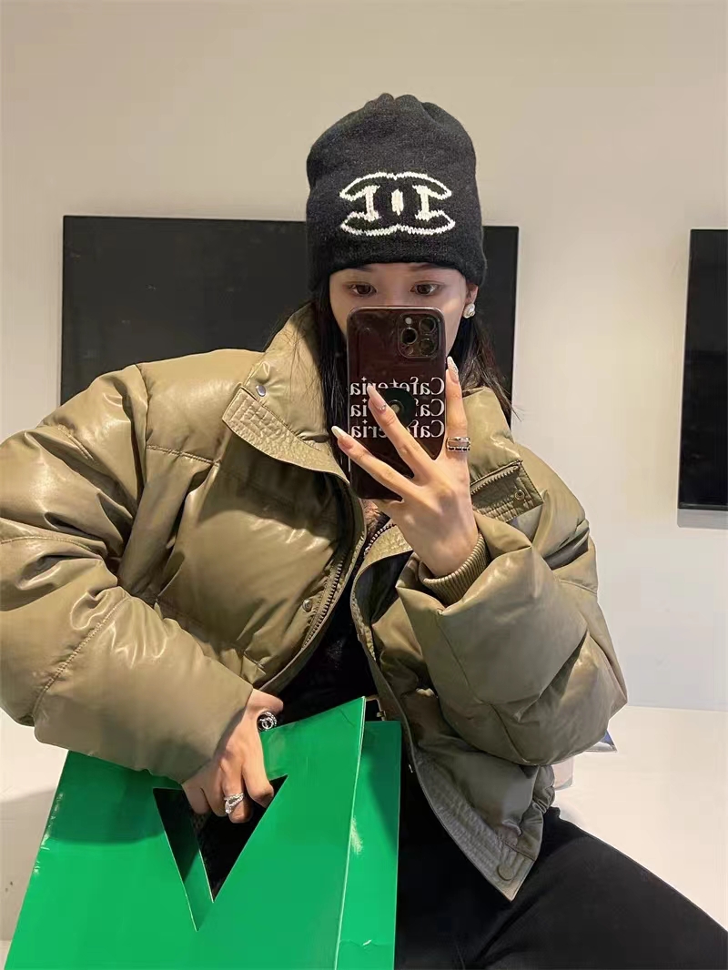 New PU leather small tall down jacket women's winter short thickened stand-up collar jacket