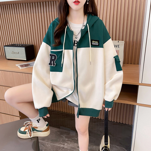 First real shot of 370 grams Chinese cotton shell velvet Korean version plus velvet thickened sweatshirt women's loose hooded baseball uniform jacket