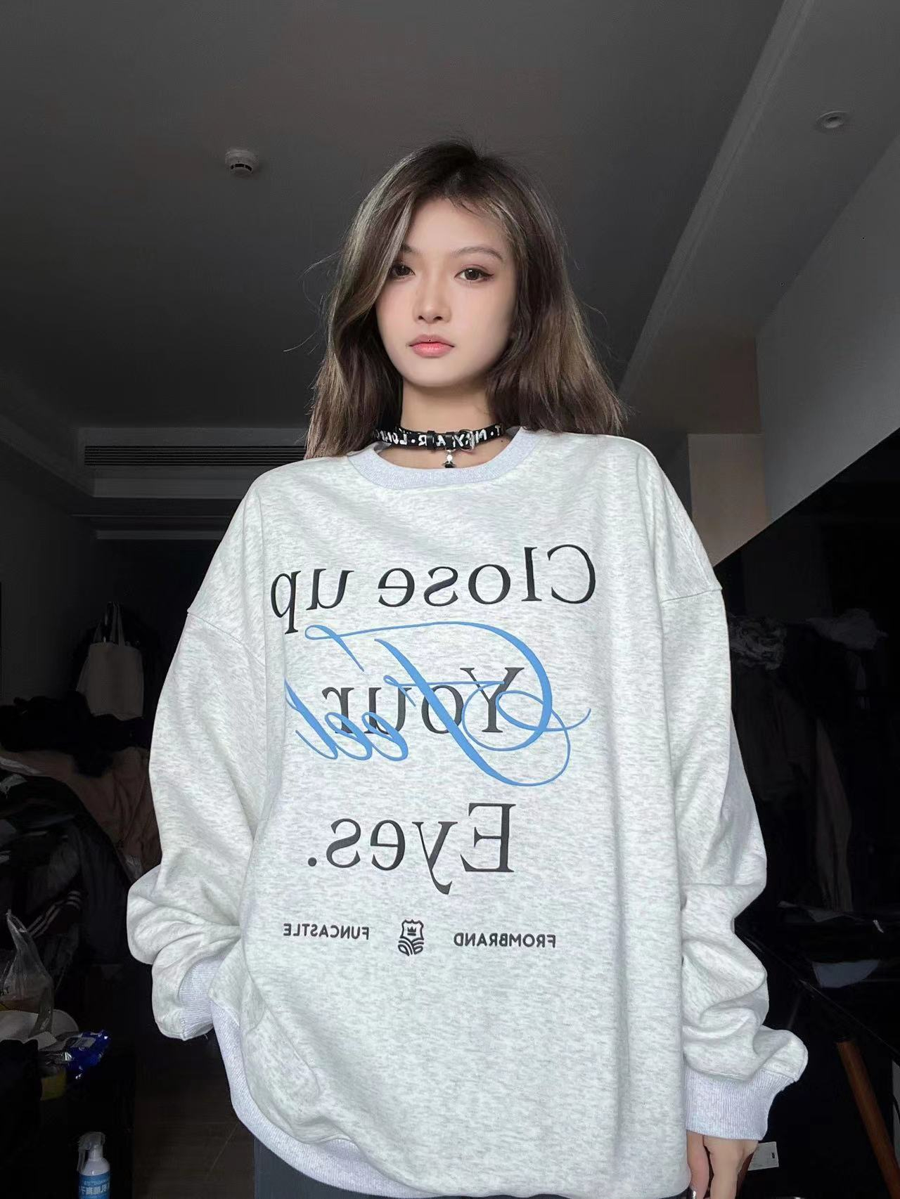 Anti-cotton Chinese cotton composite milk silk 300g/silver fox velvet 400g round neck sweatshirt for women