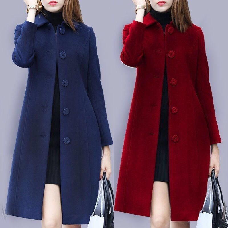 Women's mid-length woolen coat, autumn and winter new style British style large size slim slim woolen coat suit for women