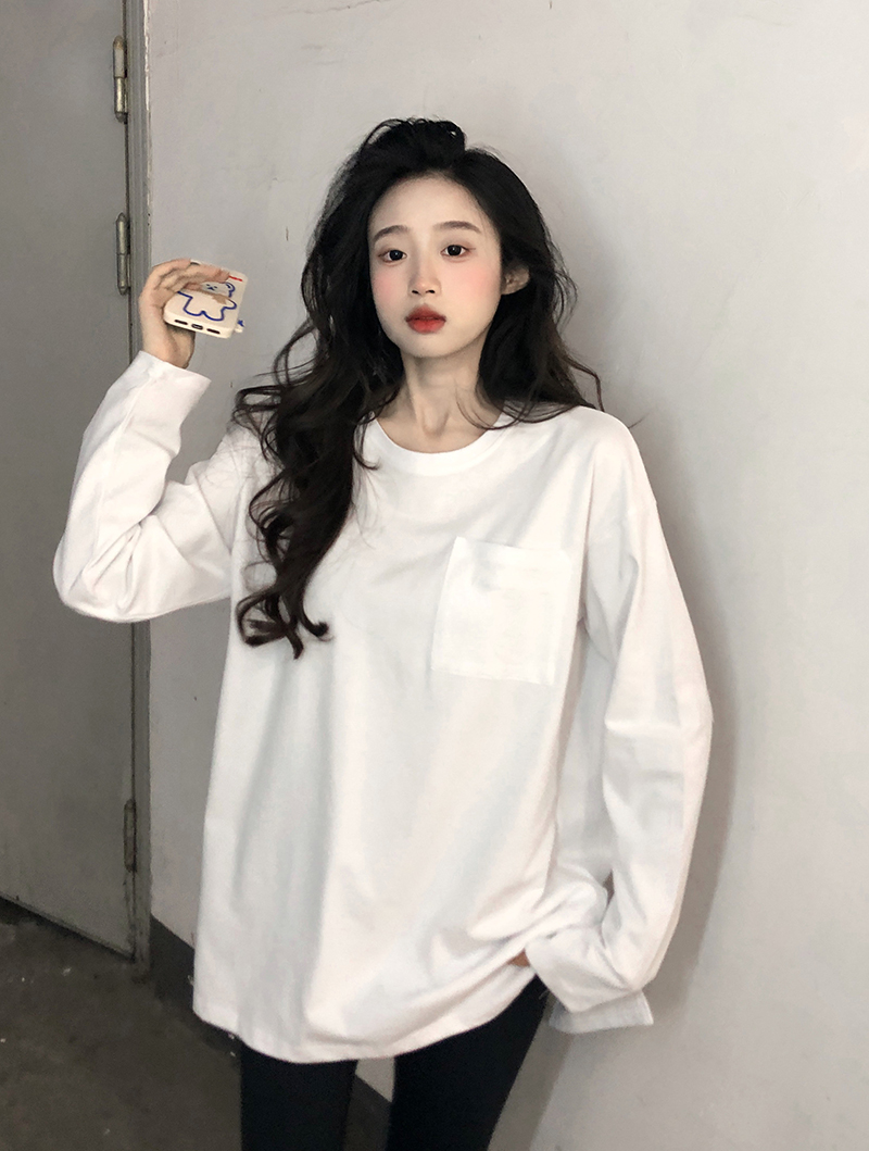 Actual shot ~ German velvet thick white T-shirt women's round neck long sleeve plus velvet slit bottoming shirt