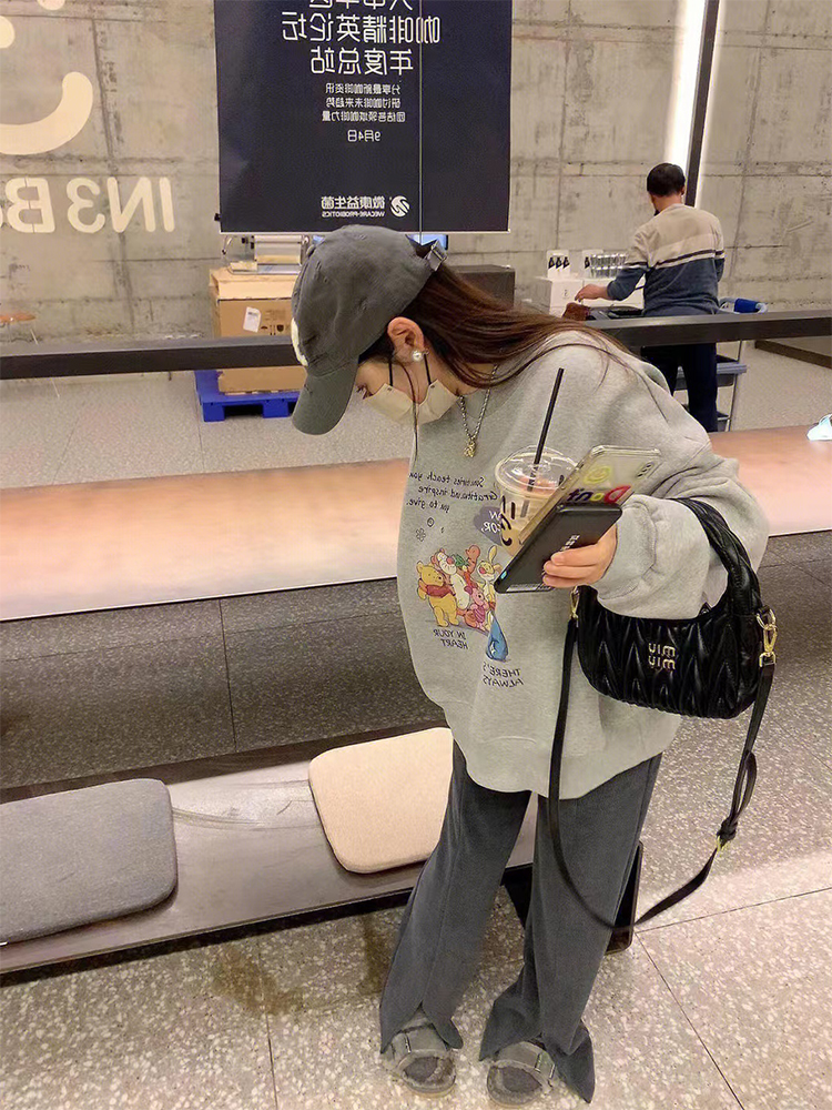 韓國新款華棉複合薄款310克/加絨410克 秋冬裝衛衣女印花寬鬆大碼