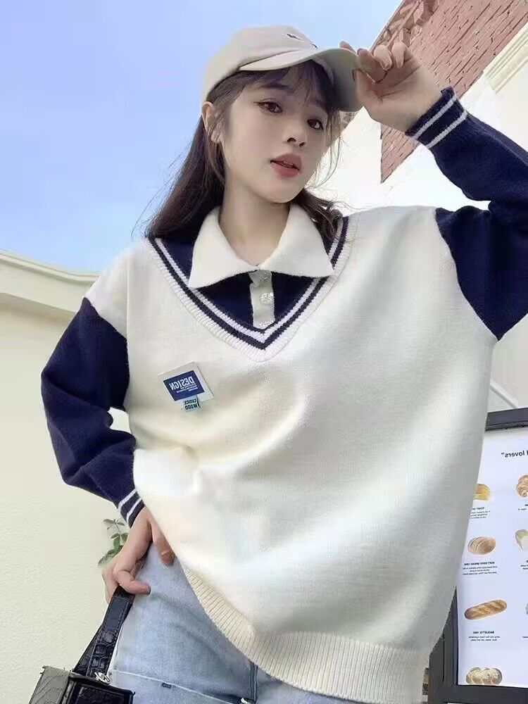 學院風小清新套頭毛衣女裝春秋季外穿2023新款設計感洋氣