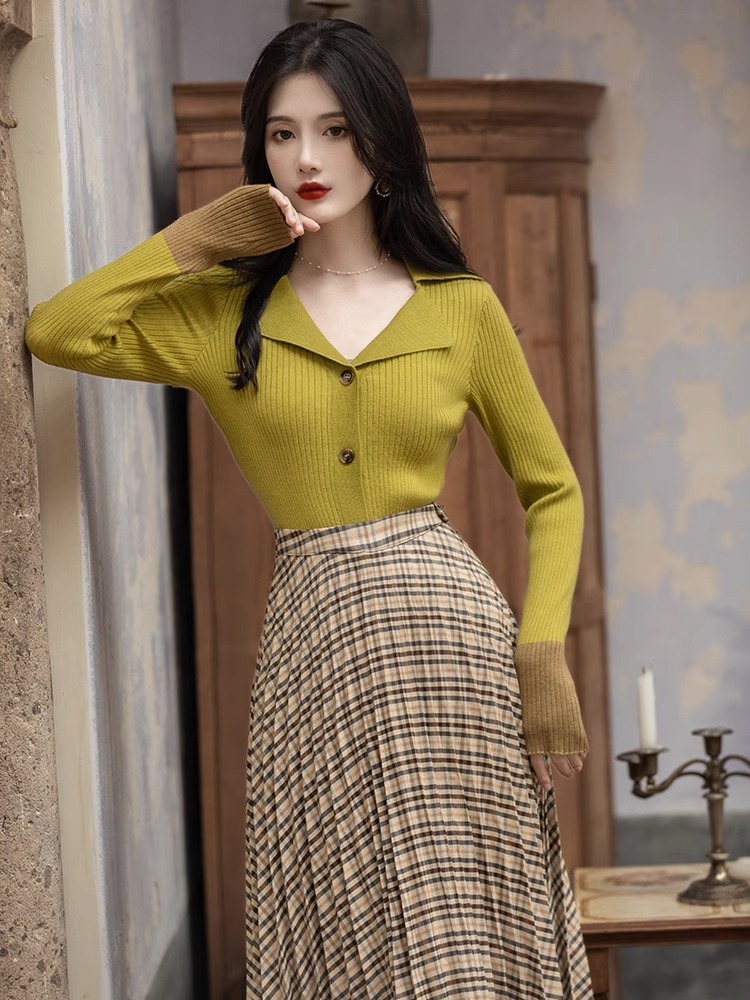 French polo collar sweater, high-end women's clothing, cool and salty style, socialite Yujie