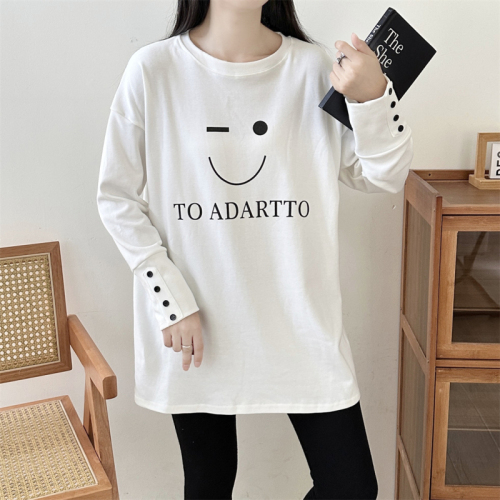 Real shot of autumn and winter new thickened brushed Korean version loose printed outer wear inner bottoming shirt women's long-sleeved T-shirt women