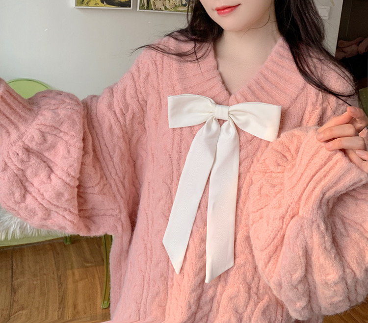 毛衣復古日系慵懶中長款女冬加厚寬鬆外穿V領燈籠袖高級感毛衣裙