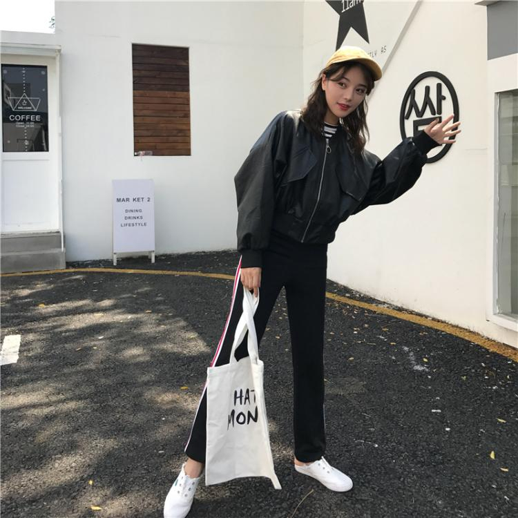 Spring and Autumn Harajuku style motorcycle PU leather jacket Korean style baseball uniform short student jacket for women