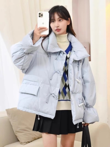 Dongdaemun Korean style horn button small down jacket women's short  new white duck down jacket