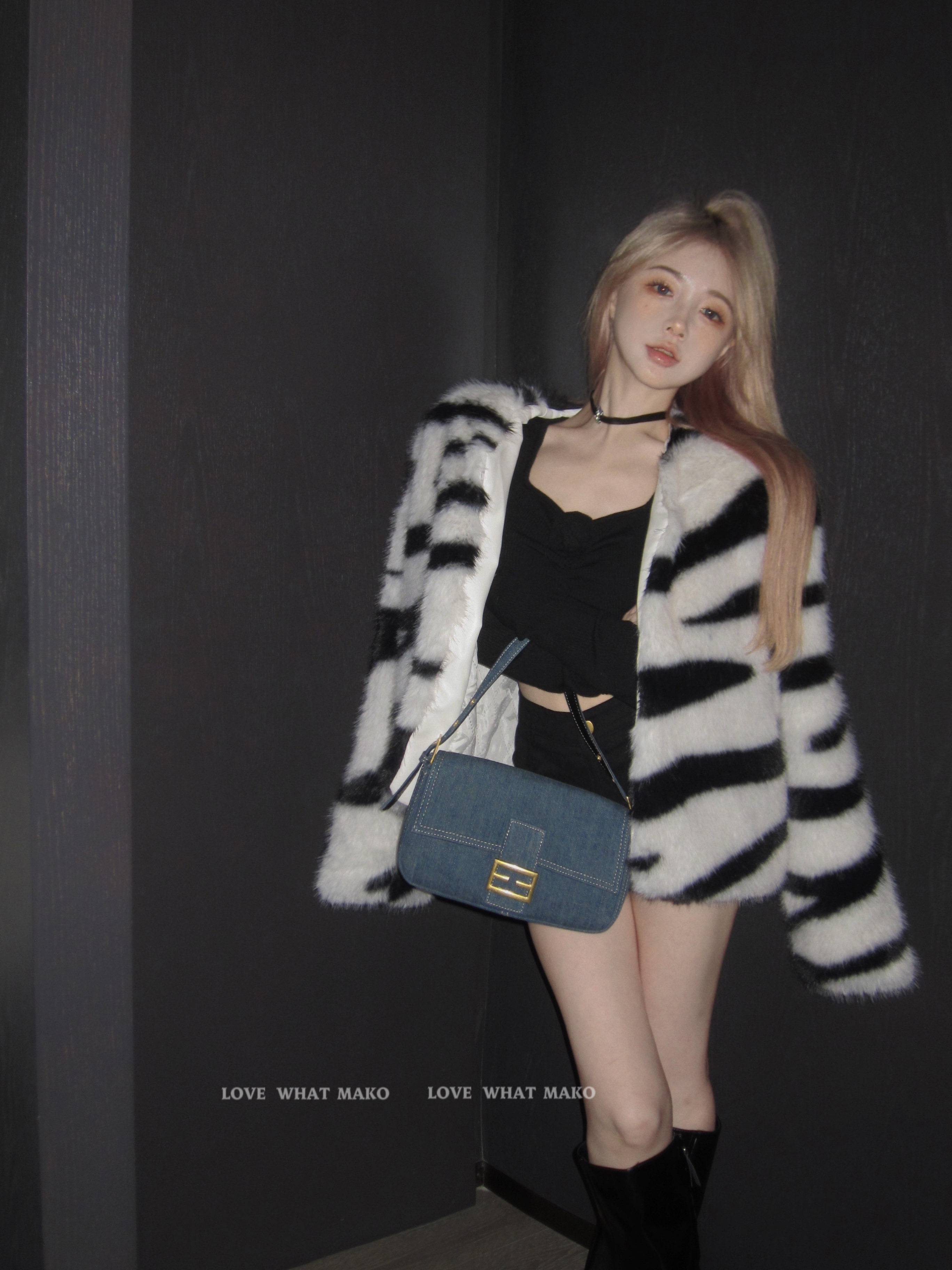 Real shot of zebra print fur retro fur coat for women new winter loose and high-end cardigan top