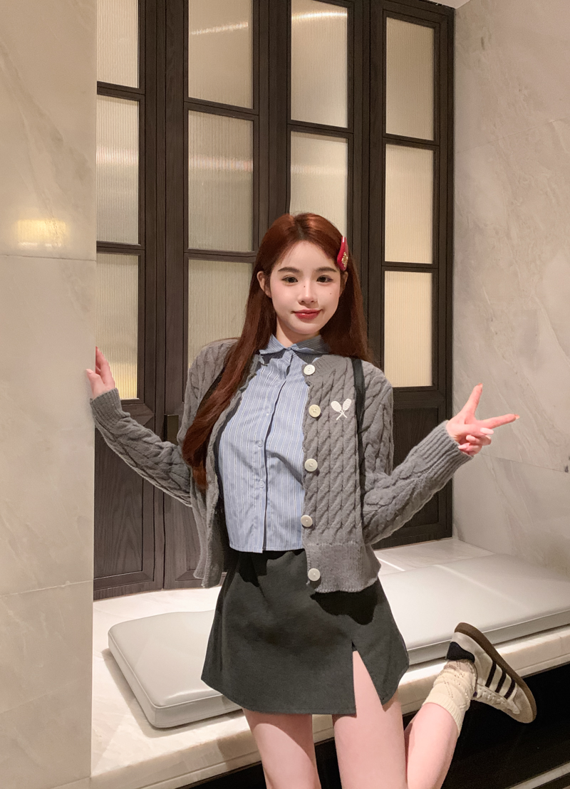 Real shot of twist knitted cardigan jacket for women 2023 autumn and winter new style short sweater embroidered top