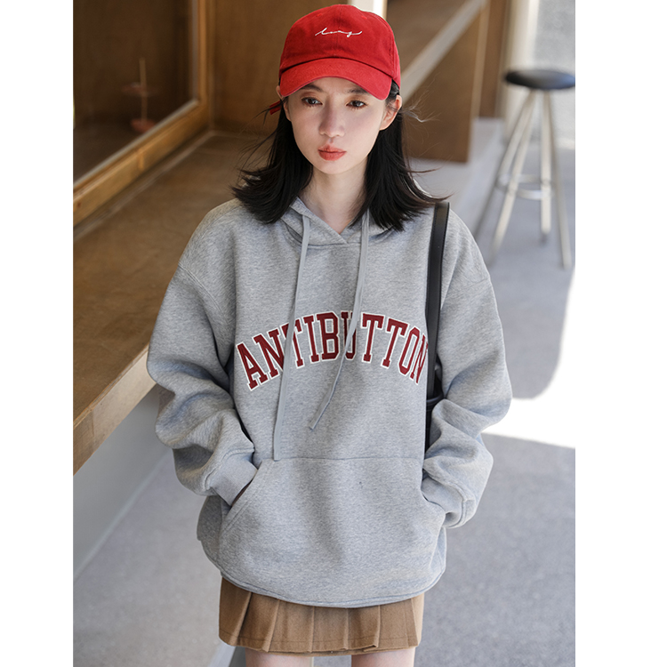 實拍2023秋季精密刺繡連帽衛衣女加厚加絨寬鬆時尚套頭外套衛衣