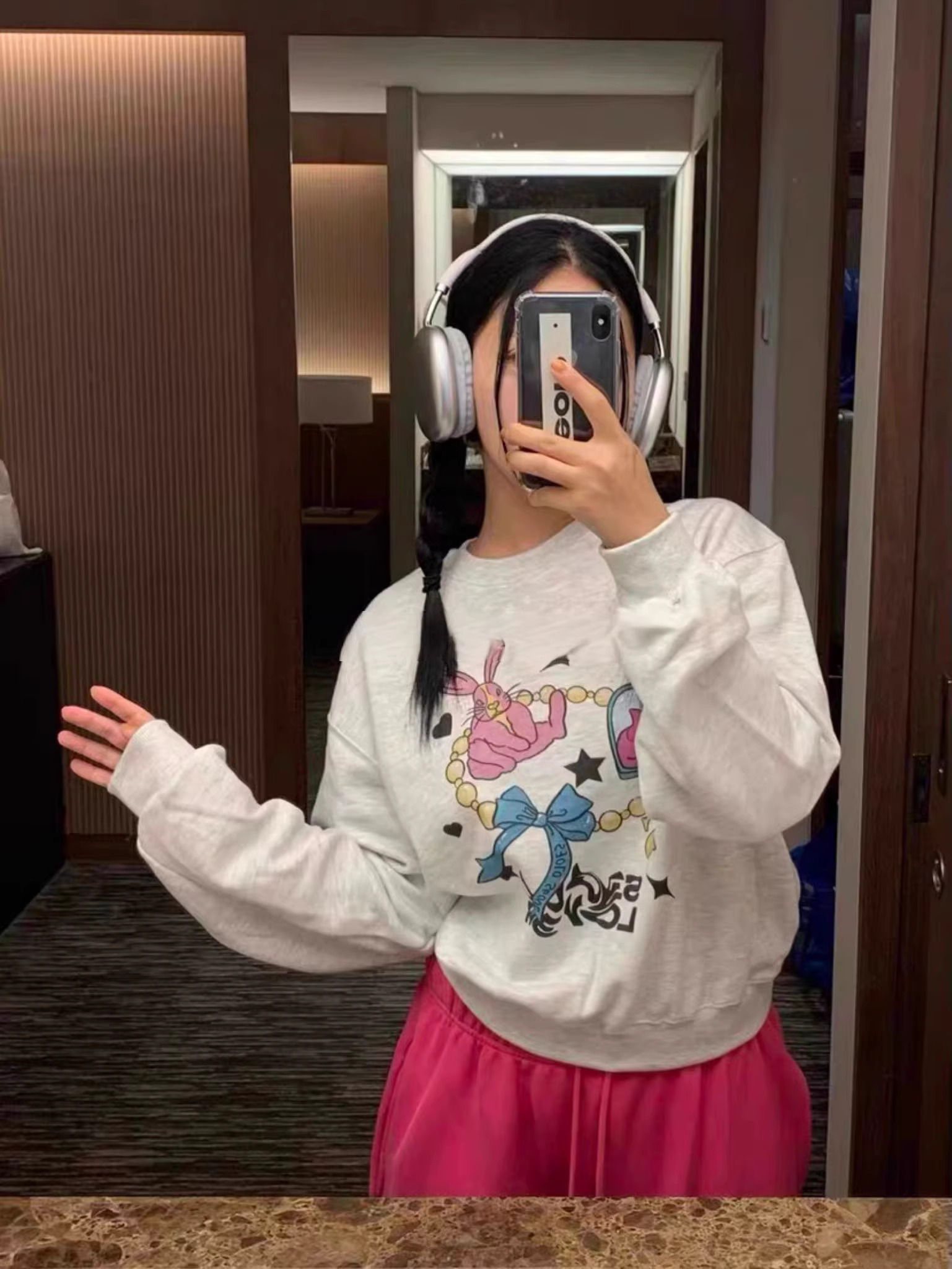韓國新款華棉複合薄款310克/加絨410克 秋冬裝衛衣女印花寬鬆大碼