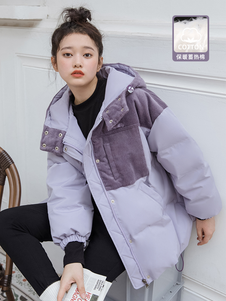 Purple cotton coat for women 2023 new winter corduroy cotton coat thickened winter quilted cotton jacket