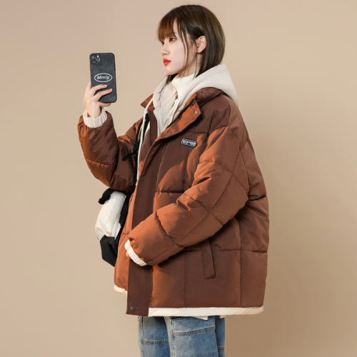 Real shot of fake two-piece cotton coat for women  new winter design hooded couple ins student cotton coat jacket