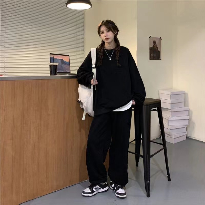 套裝女2023年春秋季新款長褲衛衣女士寬鬆休閒時尚遮肉兩件套