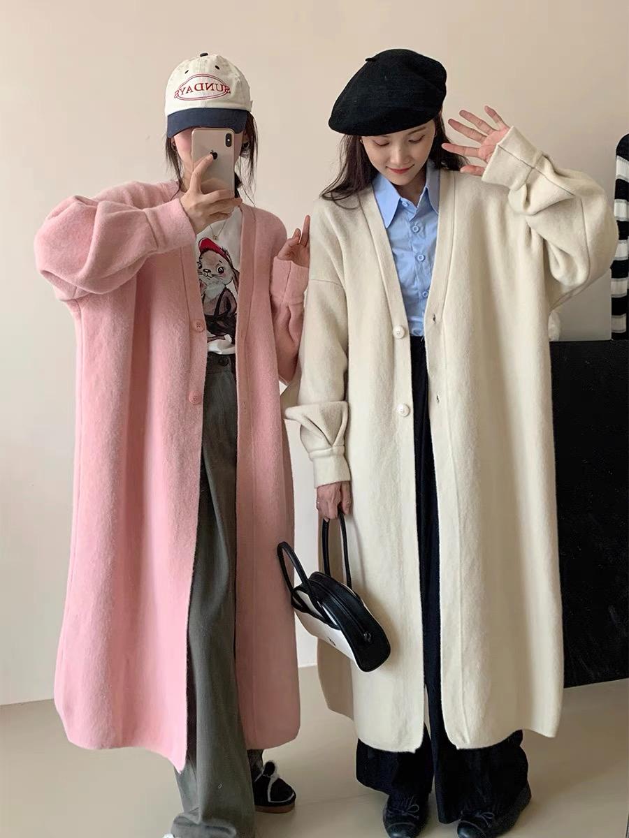 長款毛衣外套女慵懶風秋冬季寬鬆加厚氣質高級感純色針織開衫大衣
