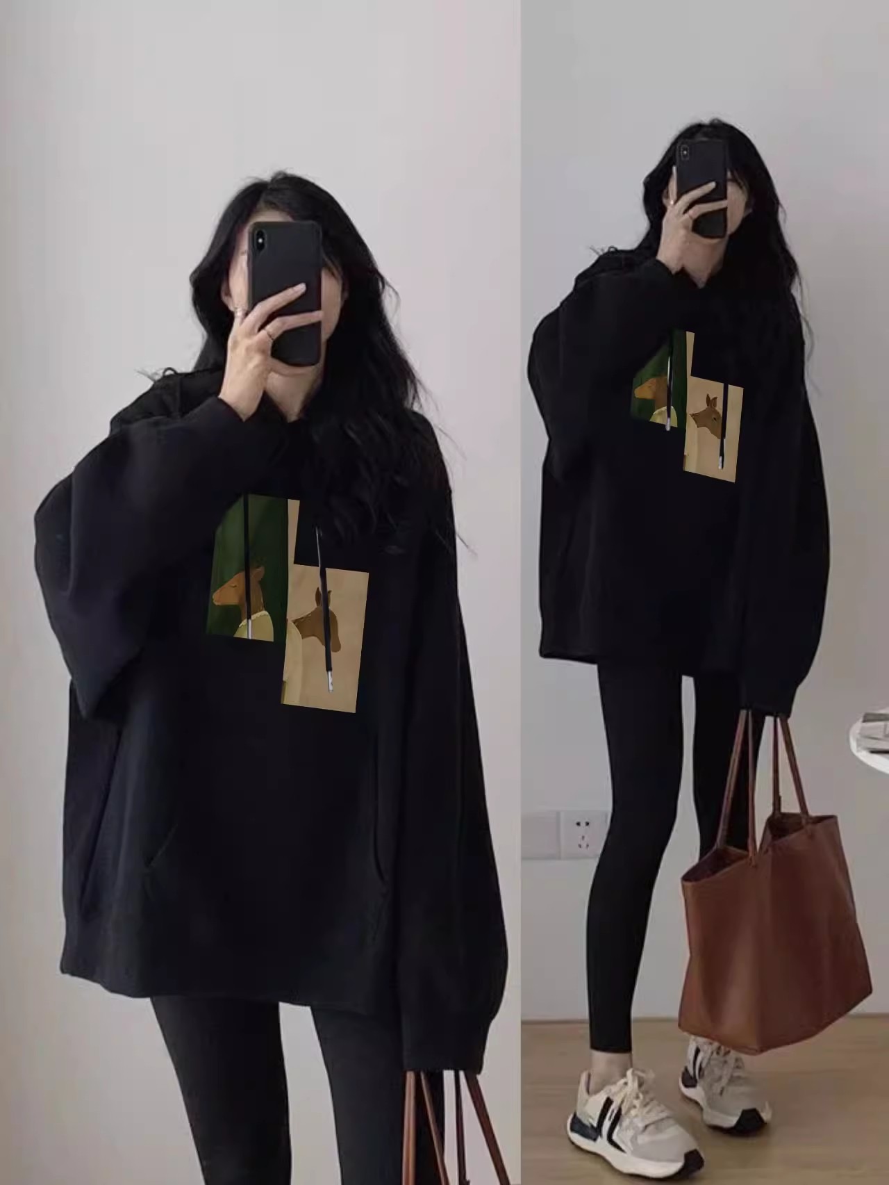 Velvet hooded sweatshirt women's 2023 autumn and winter new hiphop loose lazy style top