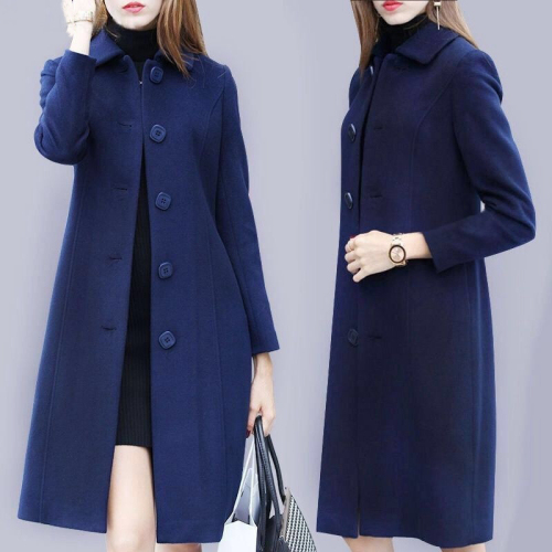 Women's mid-length woolen coat, autumn and winter new style British style large size slim slim woolen coat suit for women