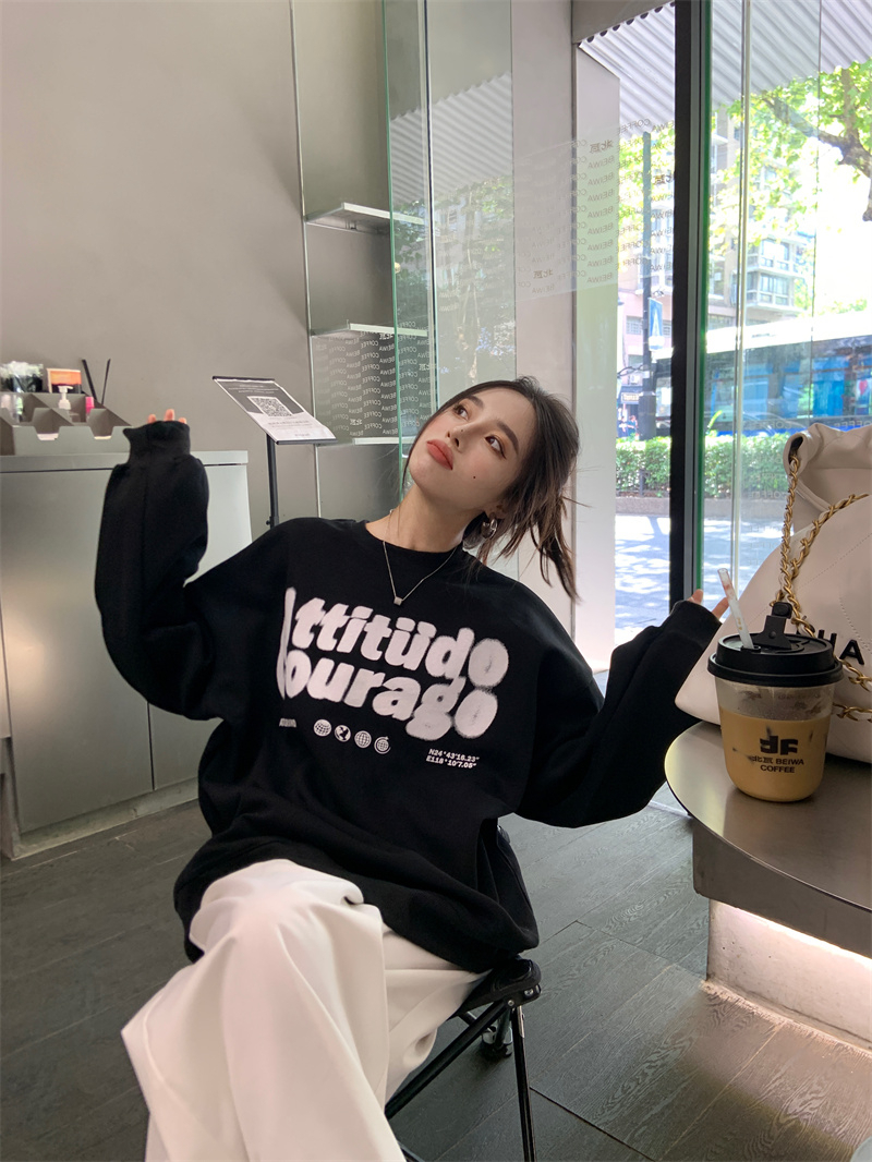 Anti-cotton Chinese cotton composite milk silk 300g/silver fox velvet 400g round neck sweatshirt for women