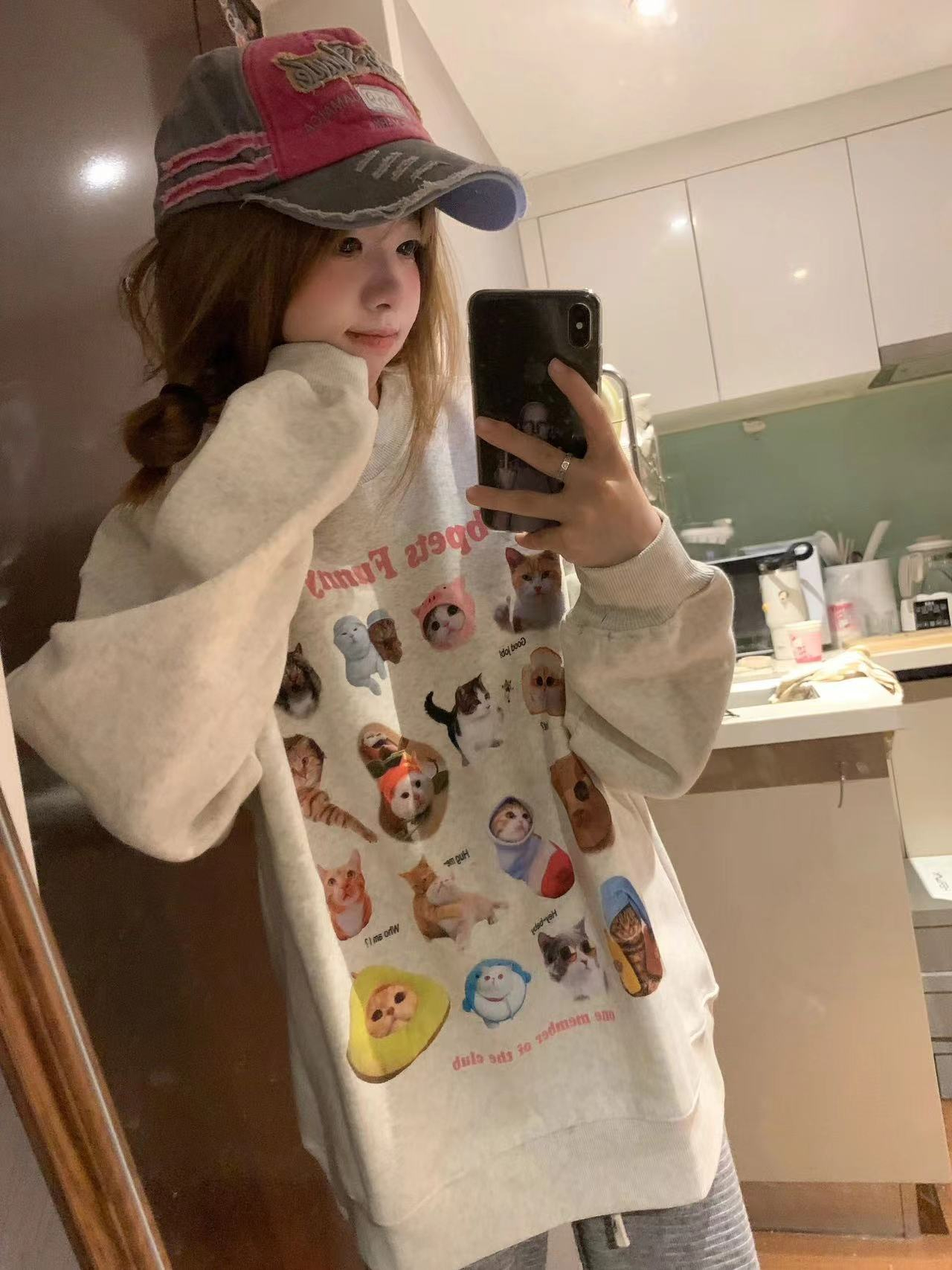 Anti-cotton Chinese cotton composite milk silk 300g/silver fox velvet 400g round neck sweatshirt for women