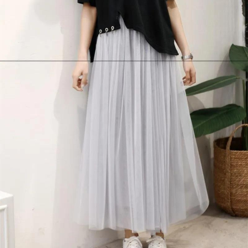  Spring and Autumn New Irregular Mid-Length College Style Skirt Spring and Autumn High Waist A-Line Mesh Long Skirt