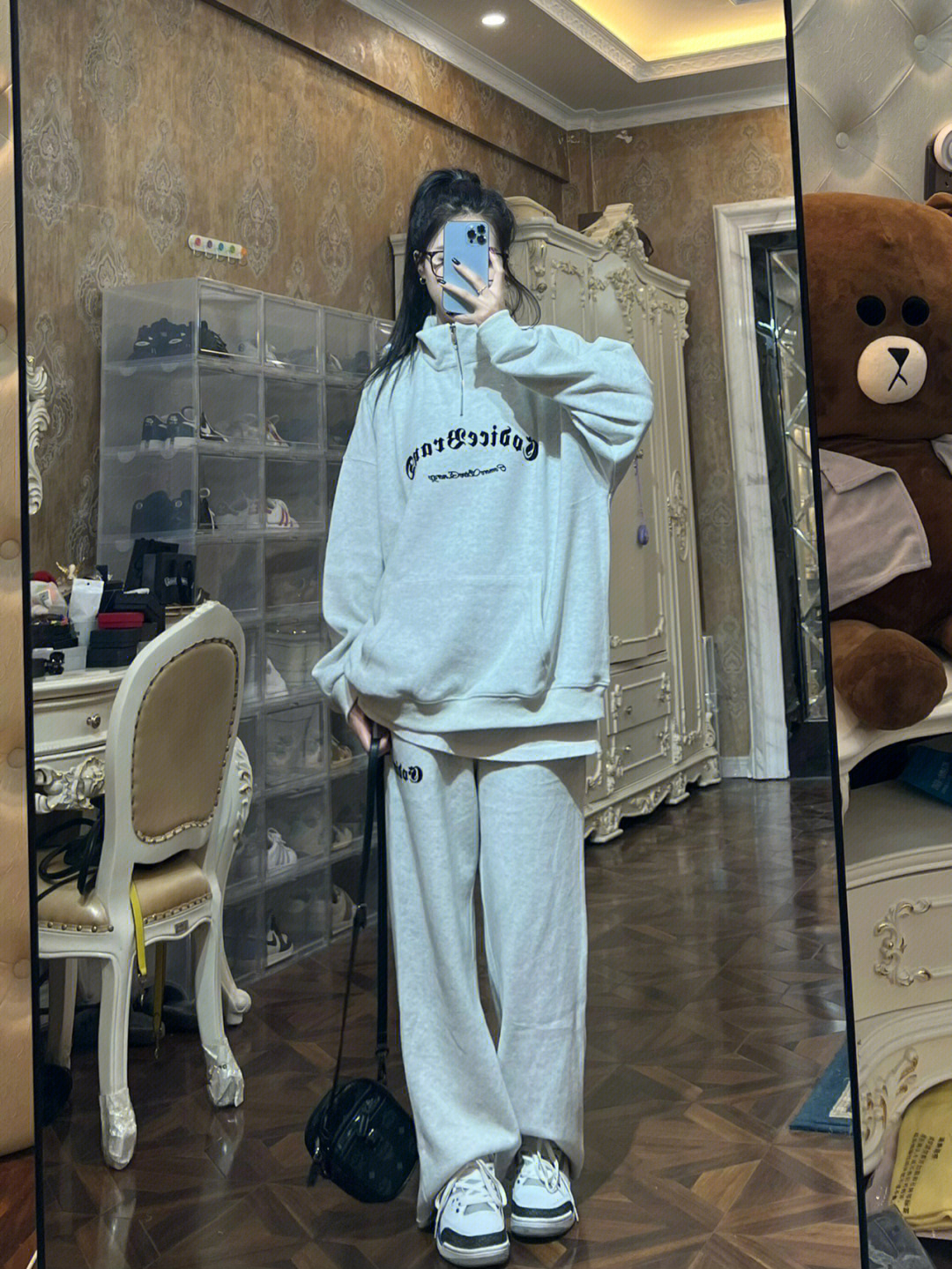 春秋季套裝女休閒時尚半拉鏈翻領衛衣嘻哈運動兩件套