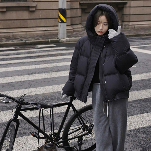 张贝贝ibell连帽短款气质羽绒棉服女宽松显瘦连帽面包服外套女