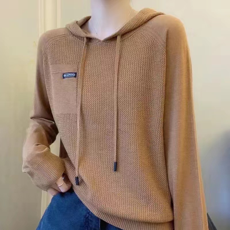 Hooded sweatshirt for women 2023 new spring Korean style loose women's short sweater spring and autumn wool knitted top