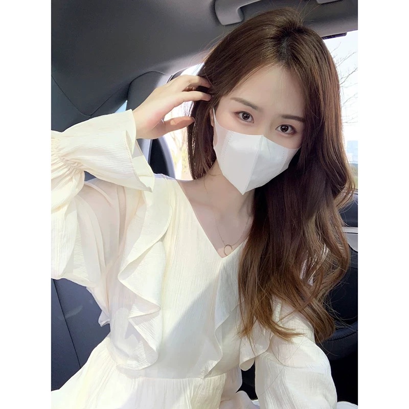 法式高級感荷葉邊長袖連衣裙女秋季2023新款設計感高腰顯瘦長裙子