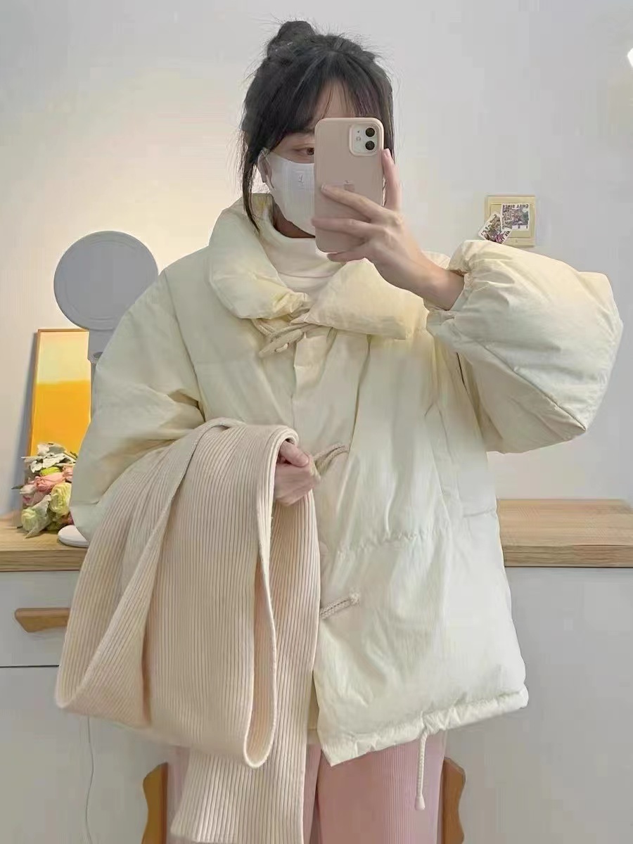 韓版棉服小個子羽絨服棉服外套中長款羽絨服牛角扣學生短款棉服